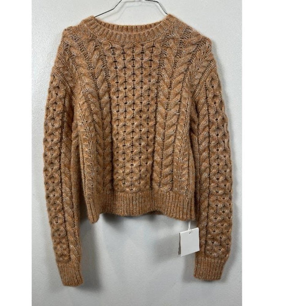 SIES MARJAN METALLIC GOLD CABLE KNIT SWEATER XS
